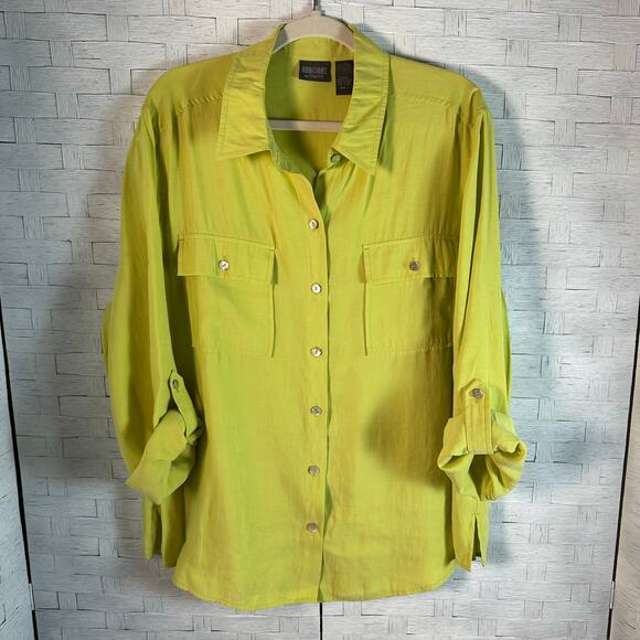 Additions by Chico’s yellow button down blouse coastal TradMom lightweight - Picture 3 of 8